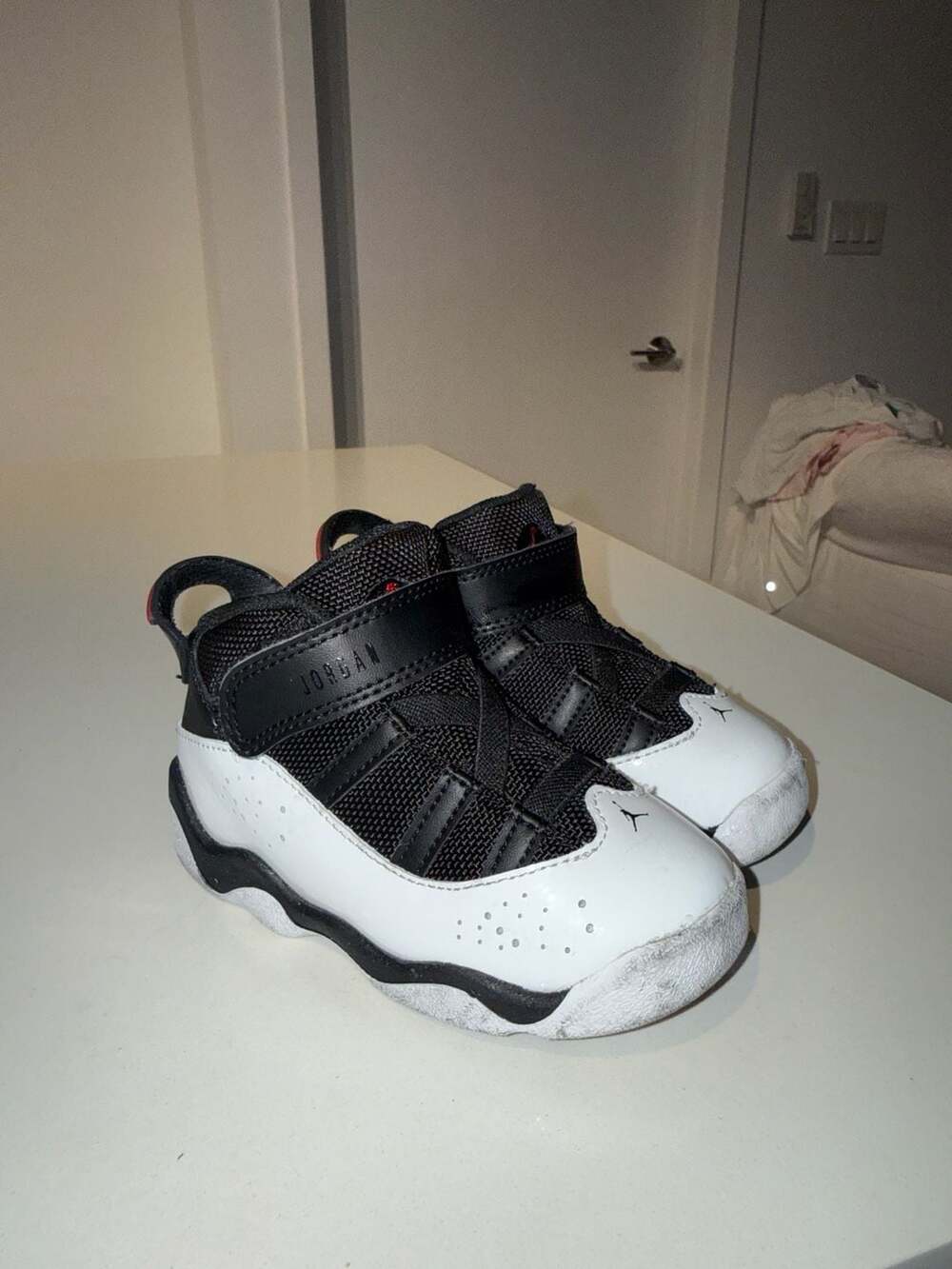 Jordan 6 Rings Toddler Shoes Size 7C Black White Red
